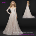 Lower Back off-The-Shoulder Long Sleeve Detail with Illusion Bateau Neckline Front Wedding Dress with Full Floral Skirt